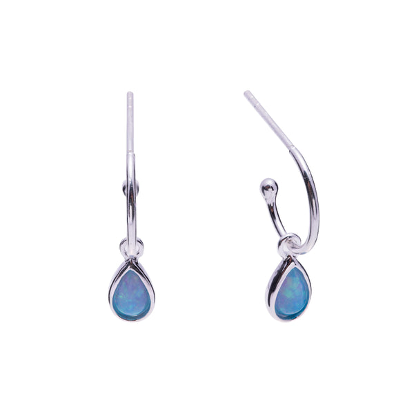 S/S Blue Teardrop Opalite Drop Hoop Studs