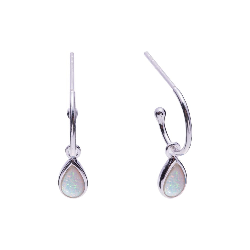 S/S Teardrop Opalite Drop Hoop Studs
