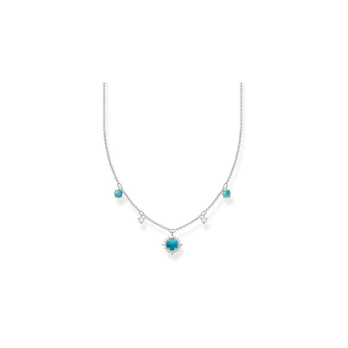 Turquoise Stone Silver Charm  Necklace