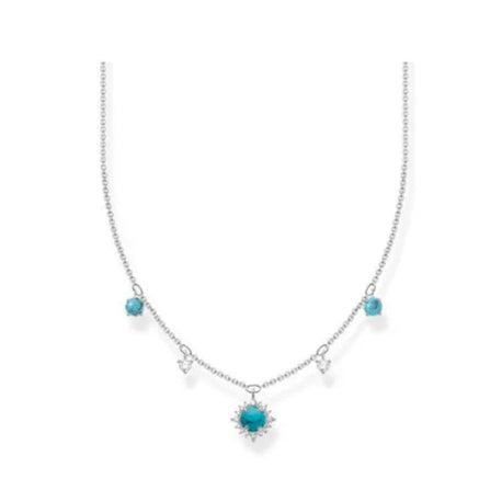 Turquoise Stone with CZ Charm Silver Necklace