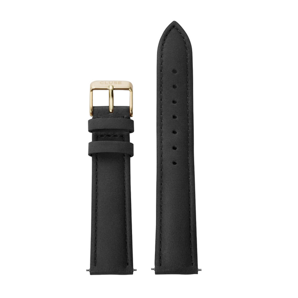 CLUSE 16mm Black/Gold Leather Watch Band