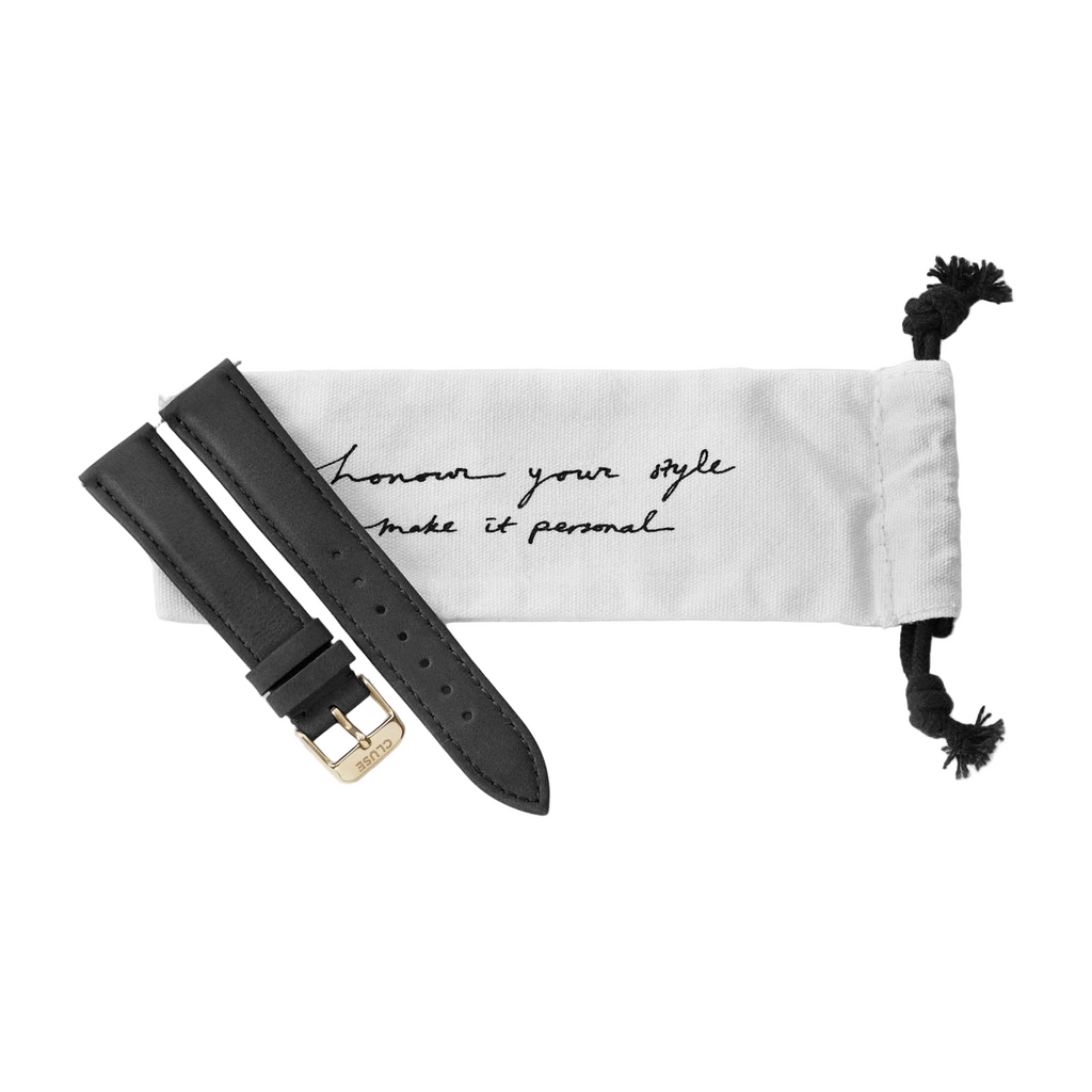 CLUSE 16mm Black/Gold Leather Watch Band