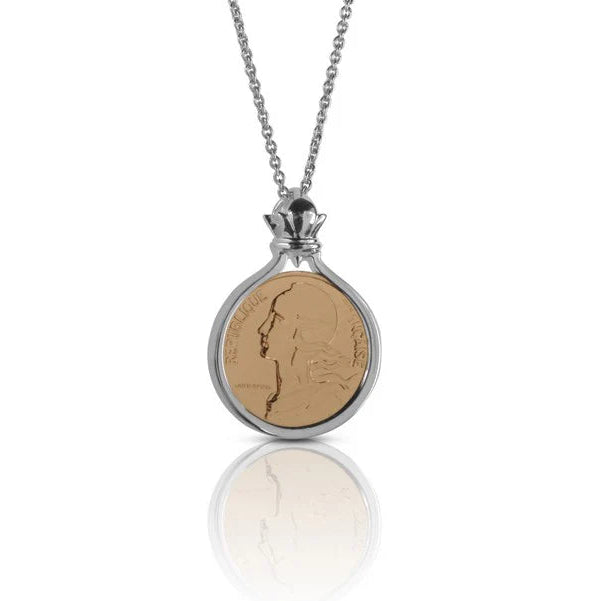 French Liberty 10 Centimes 1963 Two-Tone Pendant