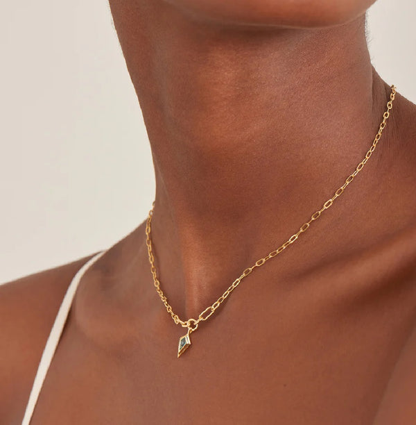 Dance 'Til Dawn - Teal Sparkle Drop Pendant Chunky Gold Chain Necklace
