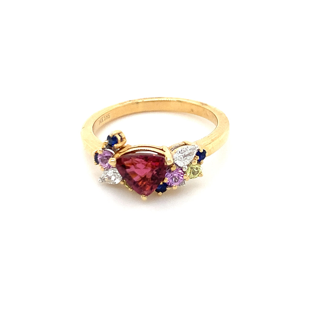 Iris Pink Tourmaline, Sapphire Diamond Ring