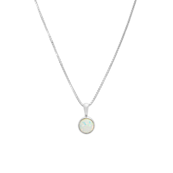 Circle Opalite Bezel Set SS Necklace