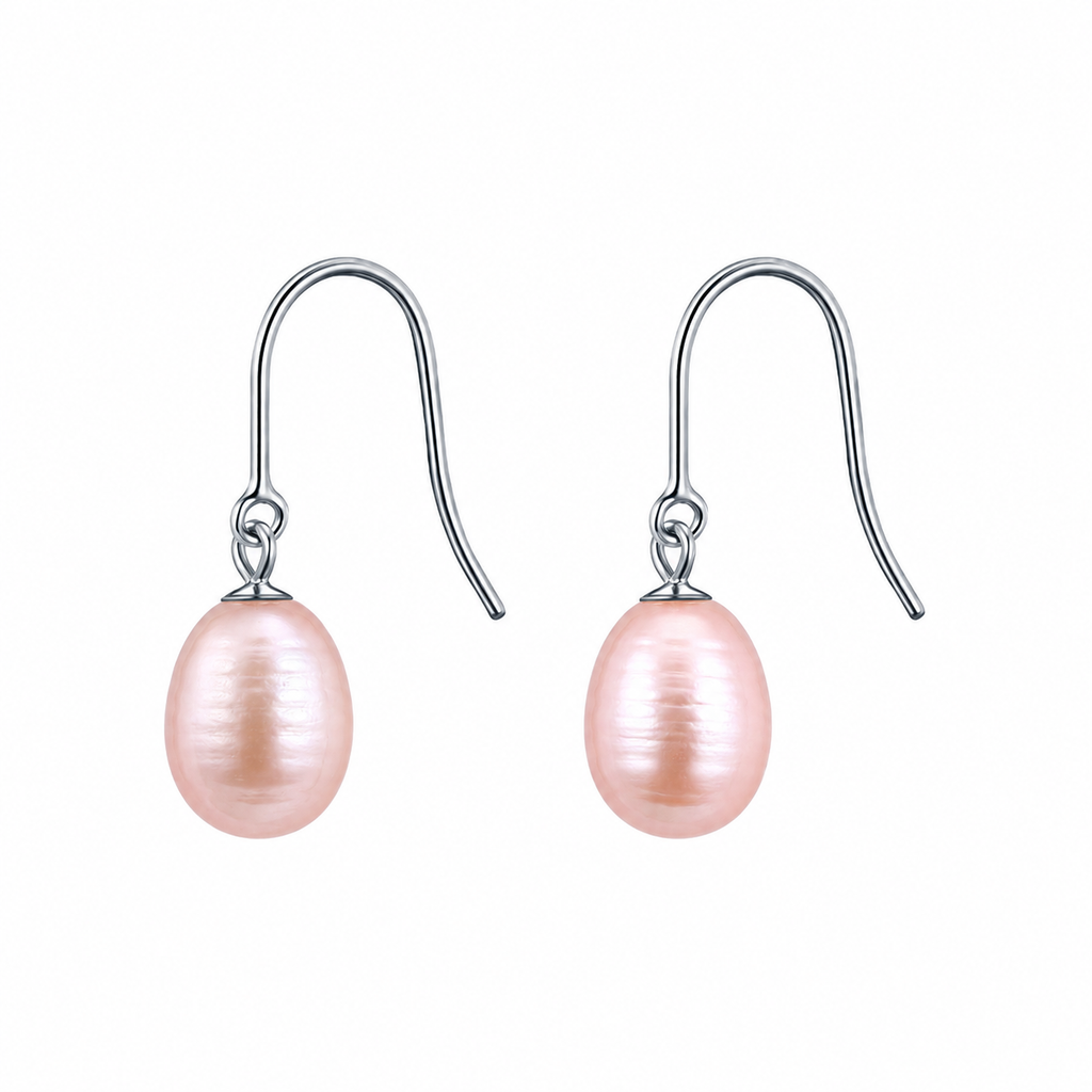 S/S Pink Drop Fresh Water Hook Earrings