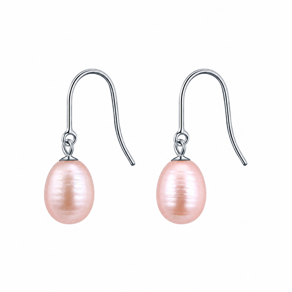S/S Pink Drop Fresh Water Hook Earrings