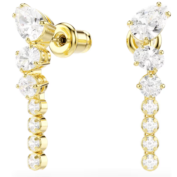 Mesmera: White Mixed Cuts Crystal Gold Drop Earrings
