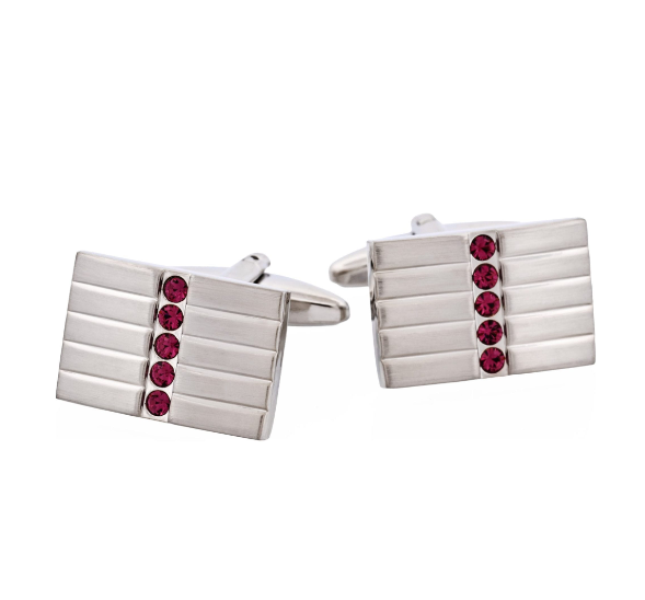 Brush Rhodium Plated Amethyst Crystal Cufflinks