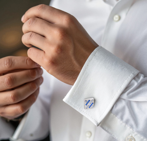 Rhodium Plated Light Sapphire/Sapphire Crystal Cufflinks