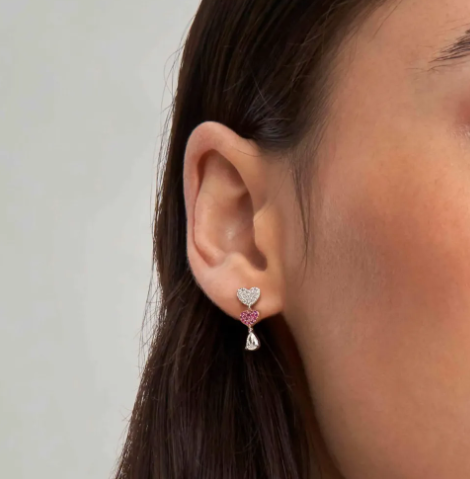 Lucentissima: Sterling Silver Rose Gold Plated Pave CZ Heart Earrings