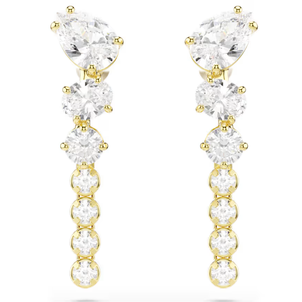 Mesmera: White Mixed Cuts Crystal Gold Drop Earrings