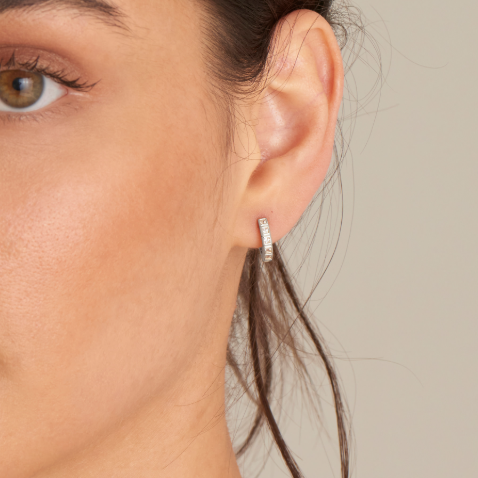 Glam Rock - CZ Huggies Hoop Silver Earrings