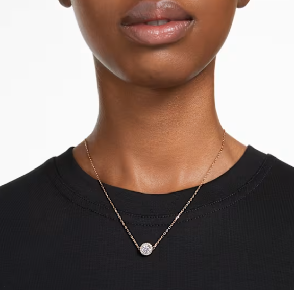 Una Angelic: Pave White Round Cuts Rosegold Necklace/Bracelet/Earring