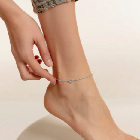 Heart with CZ Silver Anklet