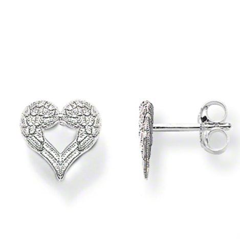 Winged Heart Silver Stud Earrings