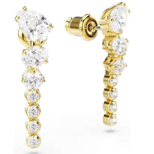 Mesmera: White Mixed Cuts Crystal Gold Drop Earrings