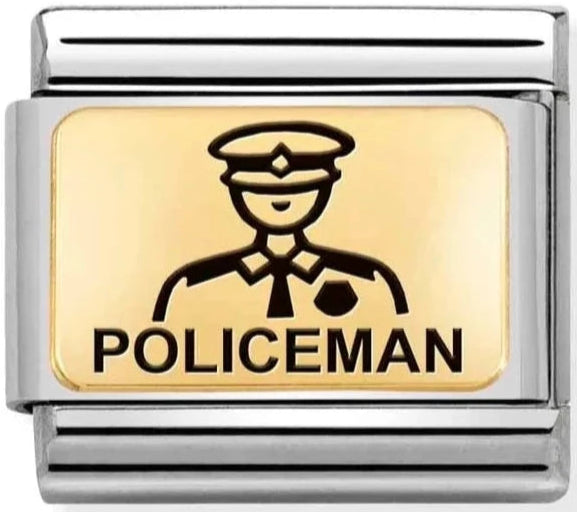 Occupation - Policeman with Black Enamel Gold Charm