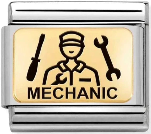 Occupation - Mechanic with Black Enamel Gold Charm