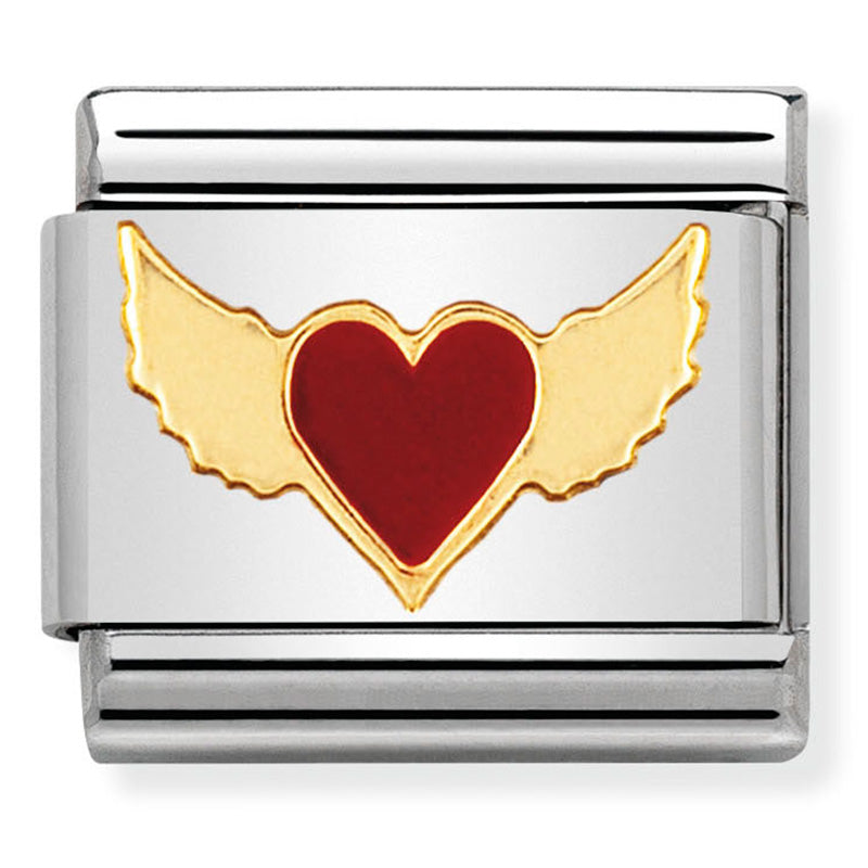 Love - Red Heart with Wings Gold Charm