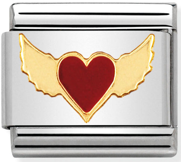 Love - Red Heart with Wings Gold Charm