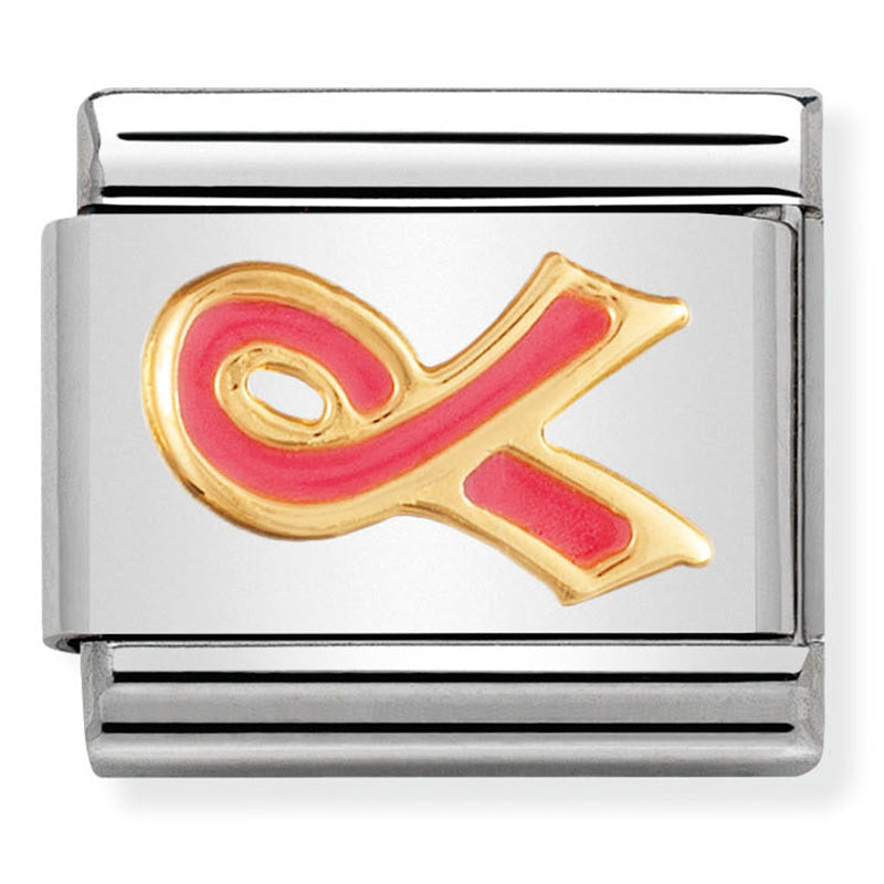 Nomination Pink Ribbon Enamel Gold Charm Link