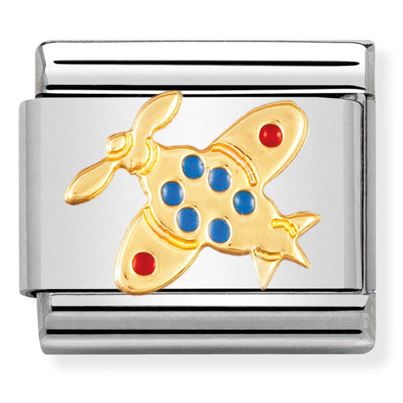 Nomination Aeroplace Airplane Enamel Gold Charm 
