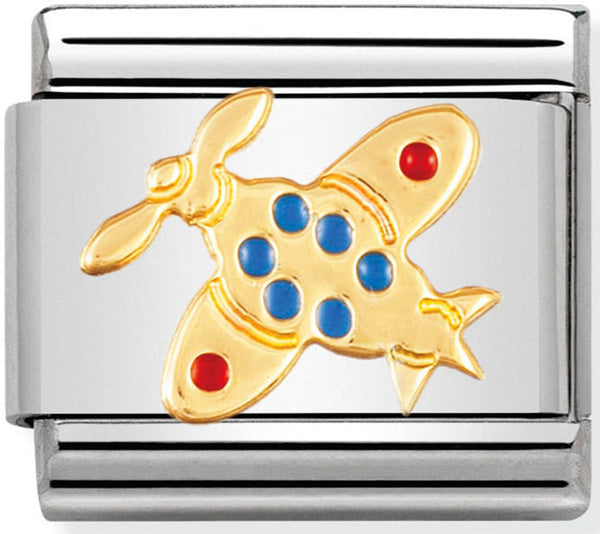 Nomination Aeroplace Airplane Enamel Gold Charm 
