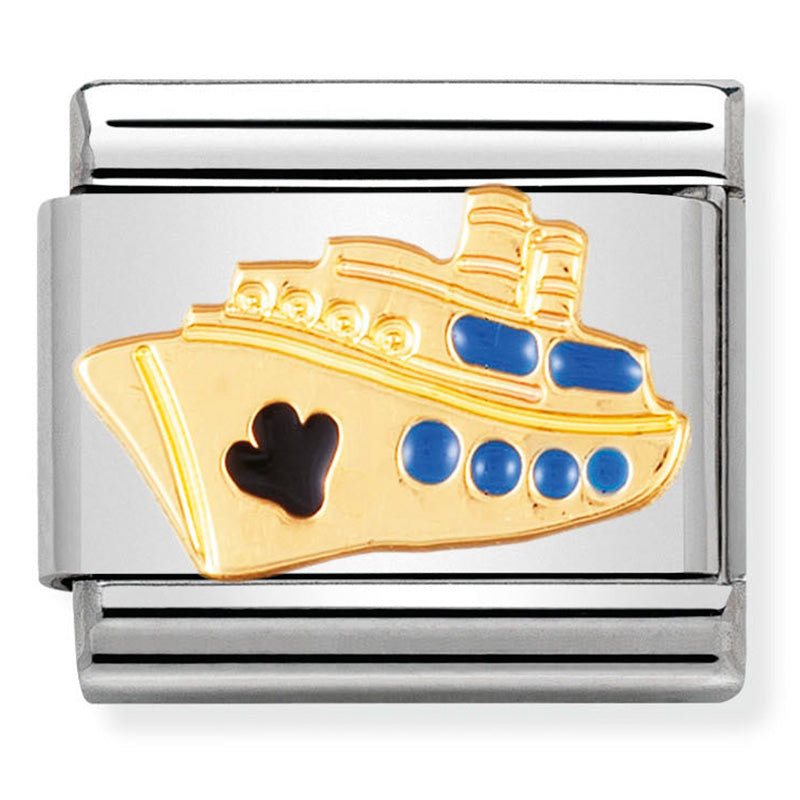 Nomination Cruise Ship Blue Enamel Gold Charm 