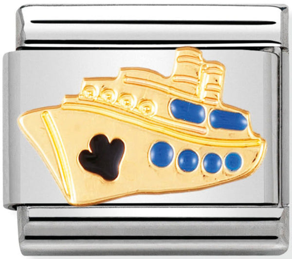 Nomination Cruise Ship Blue Enamel Gold Charm 