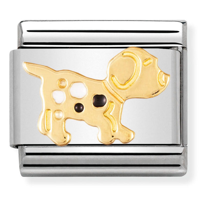 Nomination Dog White and Black Enamel Gold Charm
