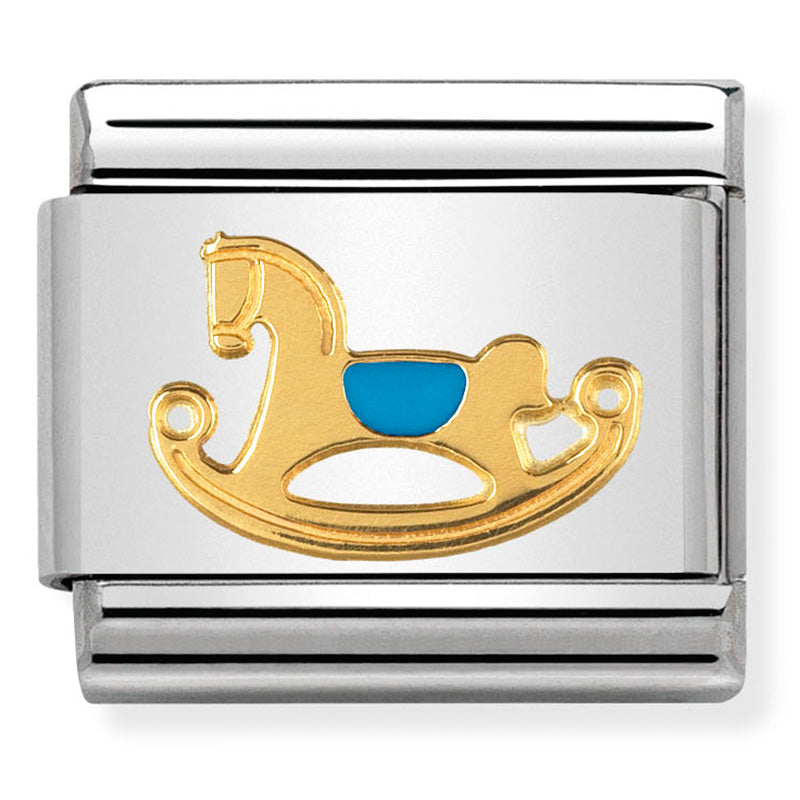 Blue Rocking Horse Gold Charm