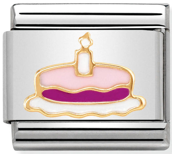 Nomination Cake with Candle Enamel Gold Charm 