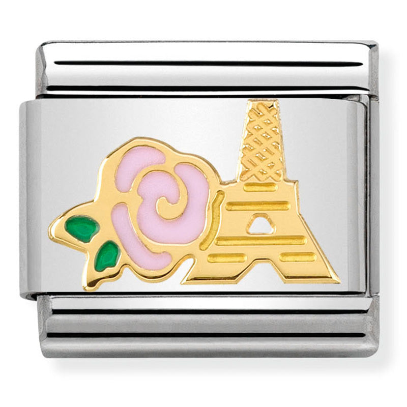 Pink Rose and Eiffel Tower Gold Charm