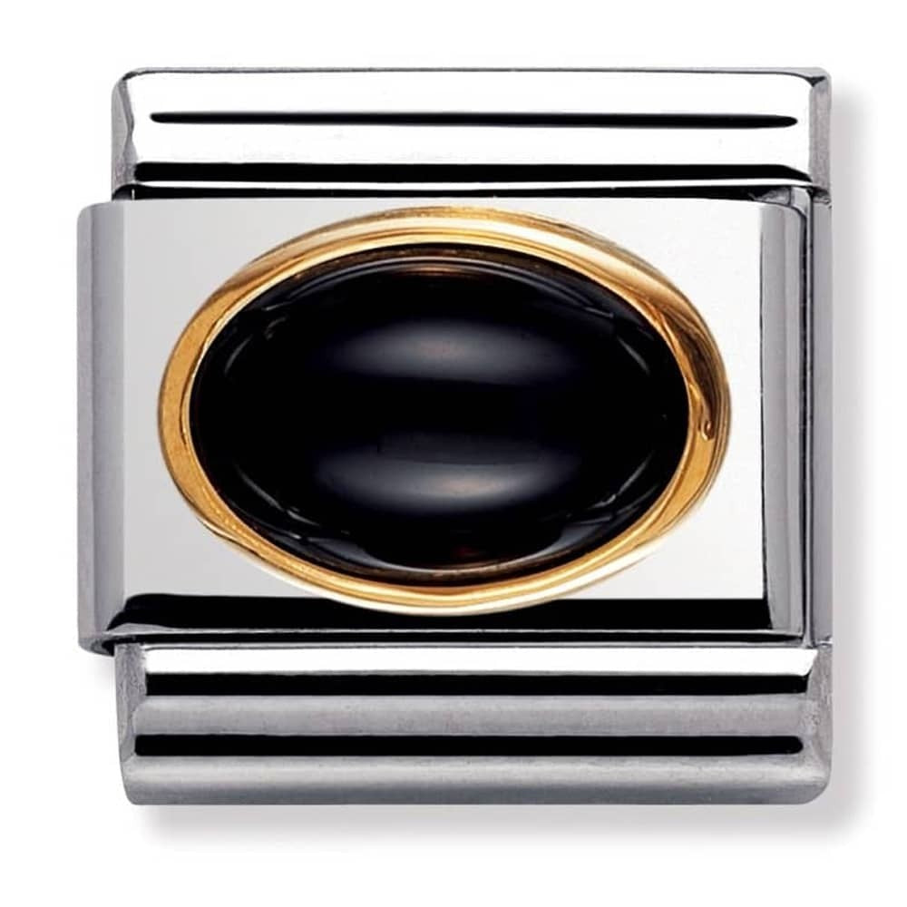 Black Agate Oval Gold Charm