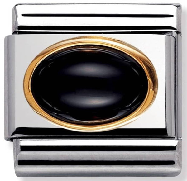 Gemstones - Oval Black Agate Gold Charm