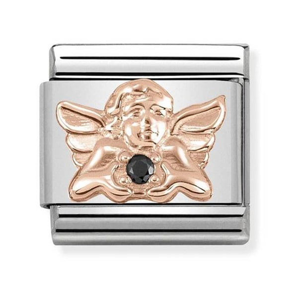 Angel - Guardian Angel with Black Crystal Rosegold Charm