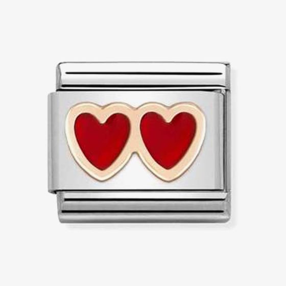 Love - Double Red Heart Rosegold Charm