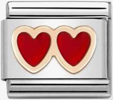 Love - Double Red Heart Rosegold Charm