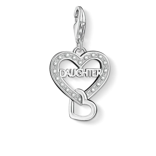 Daughter with CZ Heart Silver Charm