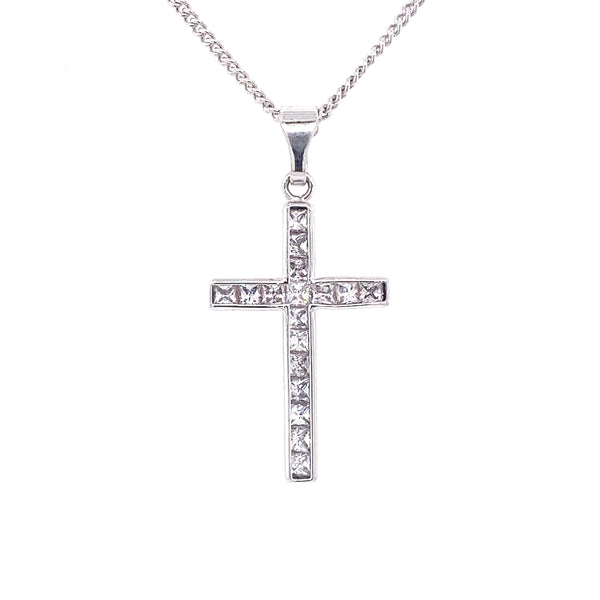9ct Whitegold CZ Cross Pendant