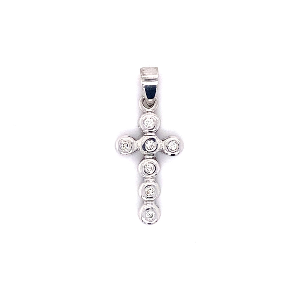 18ct Whitegold Diamond Circle Cross Pendant