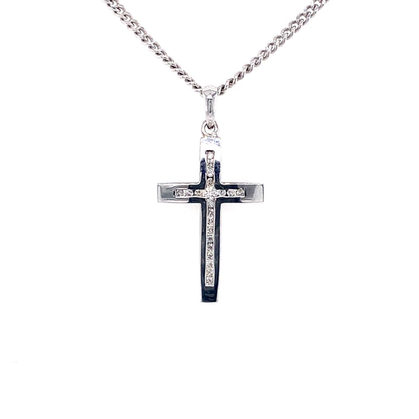 9ct Whitegold Diamond Channel-Set Cross Pendant
