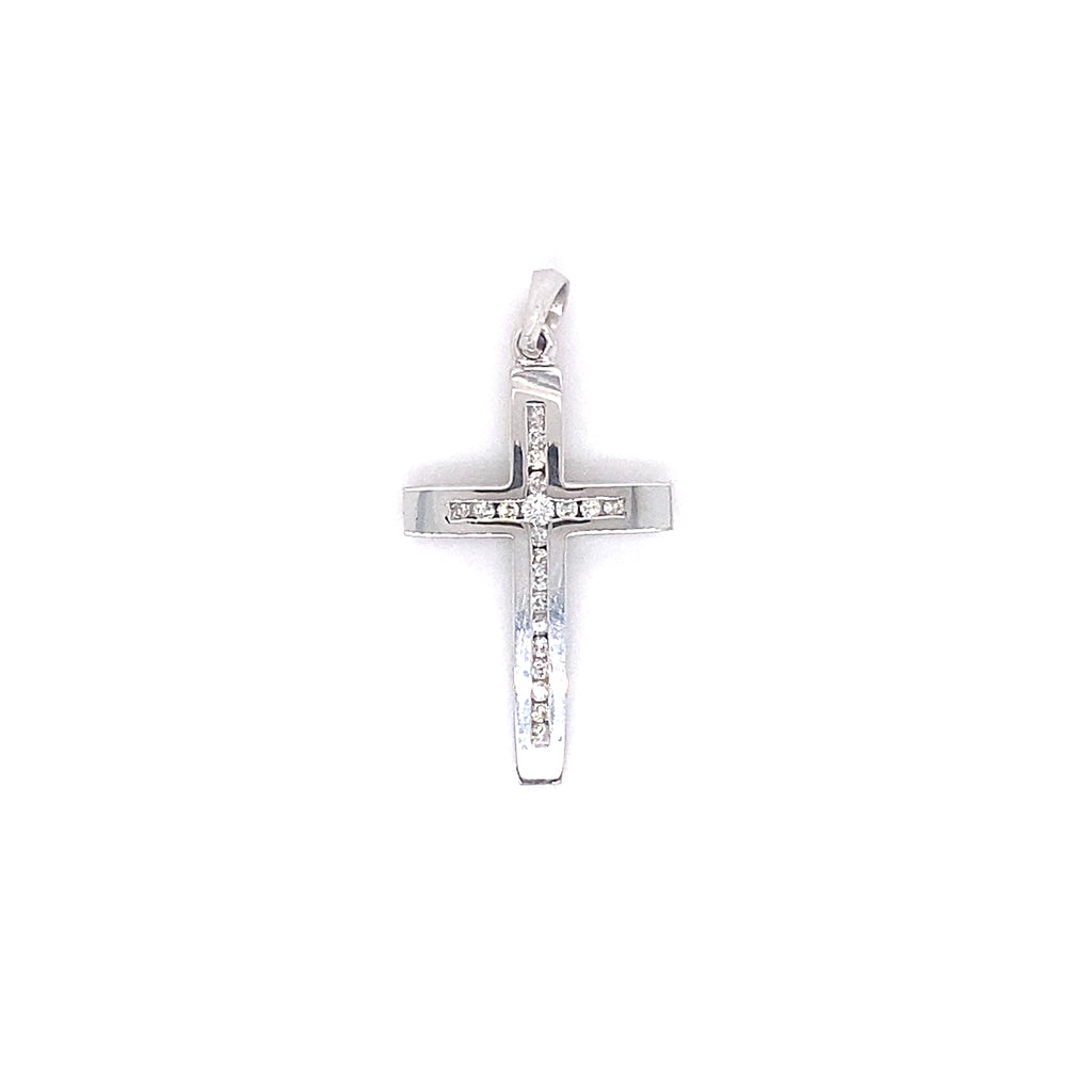 9ct Whitegold Diamond Channel-Set Cross Pendant