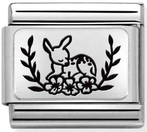 Animals - Deer With Flowers Silver Charm
