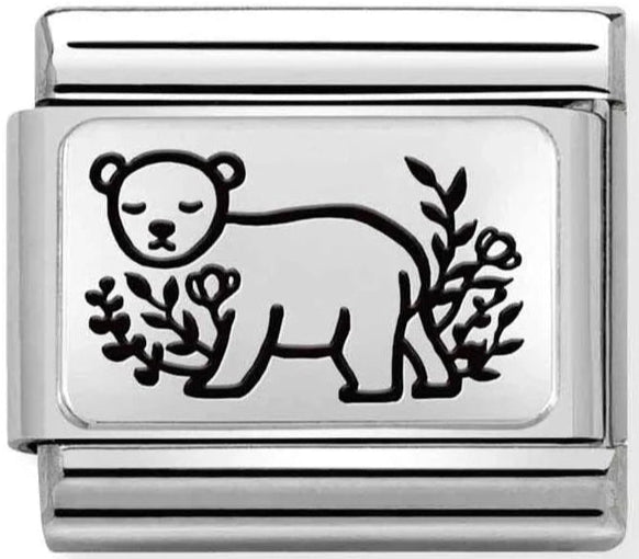 Animals - Bear With Flowers Silver Charm