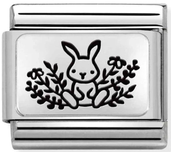 Animals - Bunny With Flowers Silver Charm