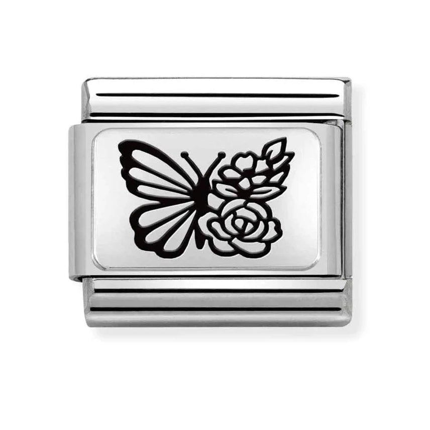 Animal - Butterfly With Flowers Silver Charm