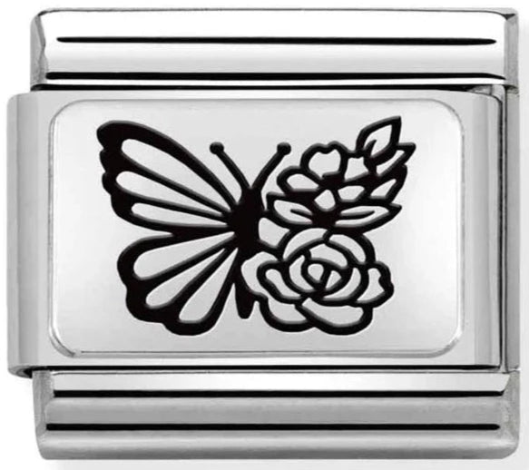 Animals - Butterfly With Flowers Silver Charm